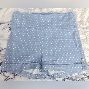 High Waisted Blue with White Polkadots Shorts. Gold Button Detail.